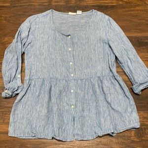 Sigrid Olsen linen blue peplum top - S